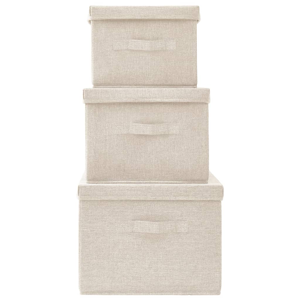 Stackable Storage Box Set of 3 Piece Fabric Cream