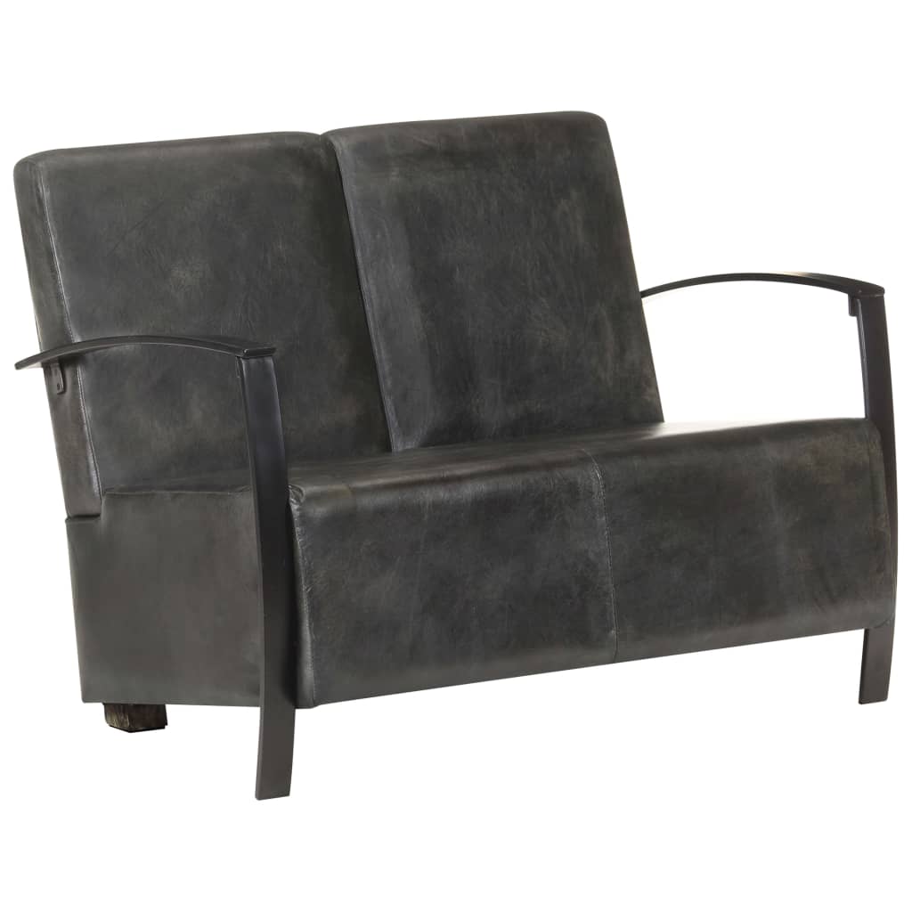 2-Seater Sofa Distressed Grey Real Leather
