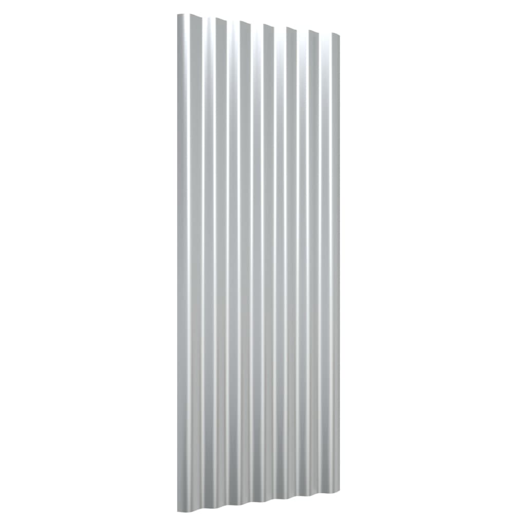 Roof Panels 12 pcs Powder-coated Steel Silver 100x36 cm