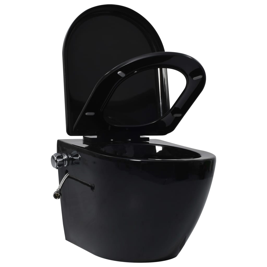 Wall Hung Rimless Toilet with Bidet Function Ceramic Black