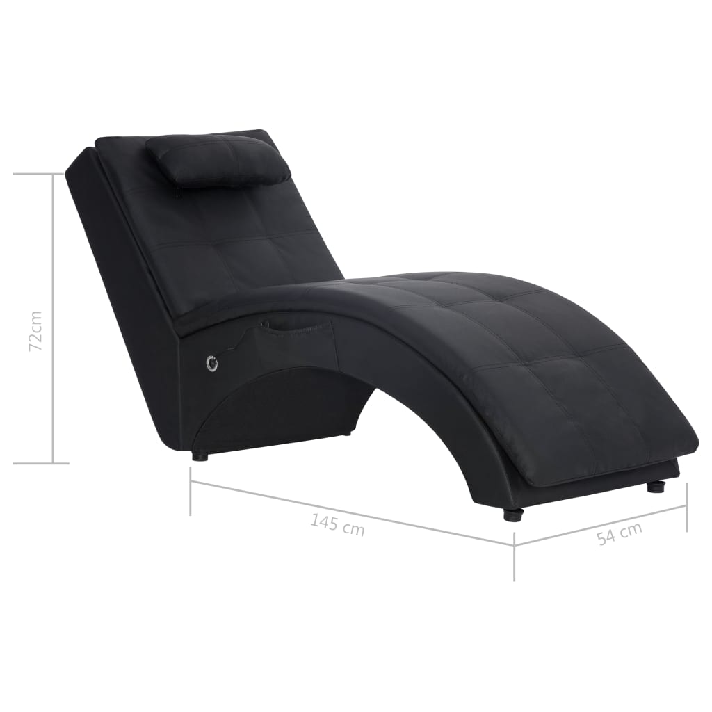 Massage Chaise Longue with Pillow Black Faux Leather
