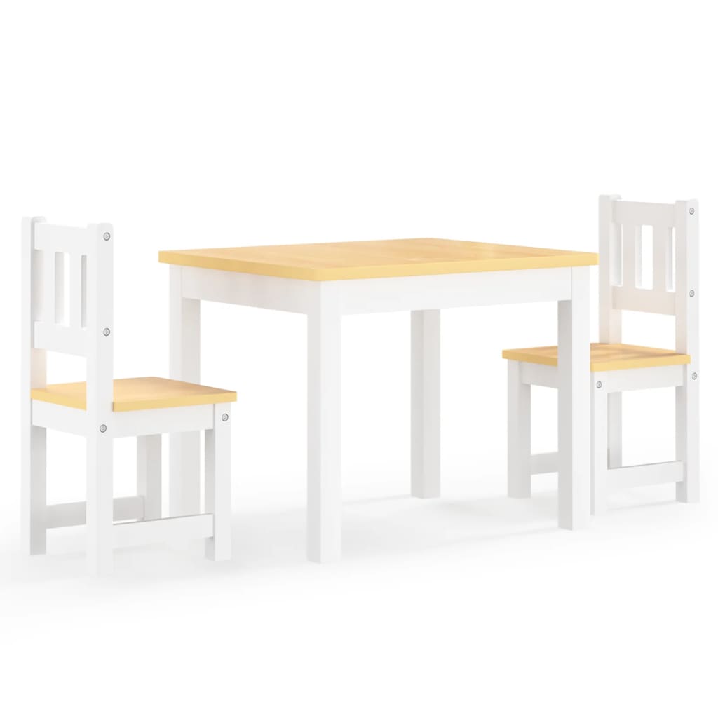 3-tlg. Kindertisch und Stuhl-Set Weiss und Beige MDF