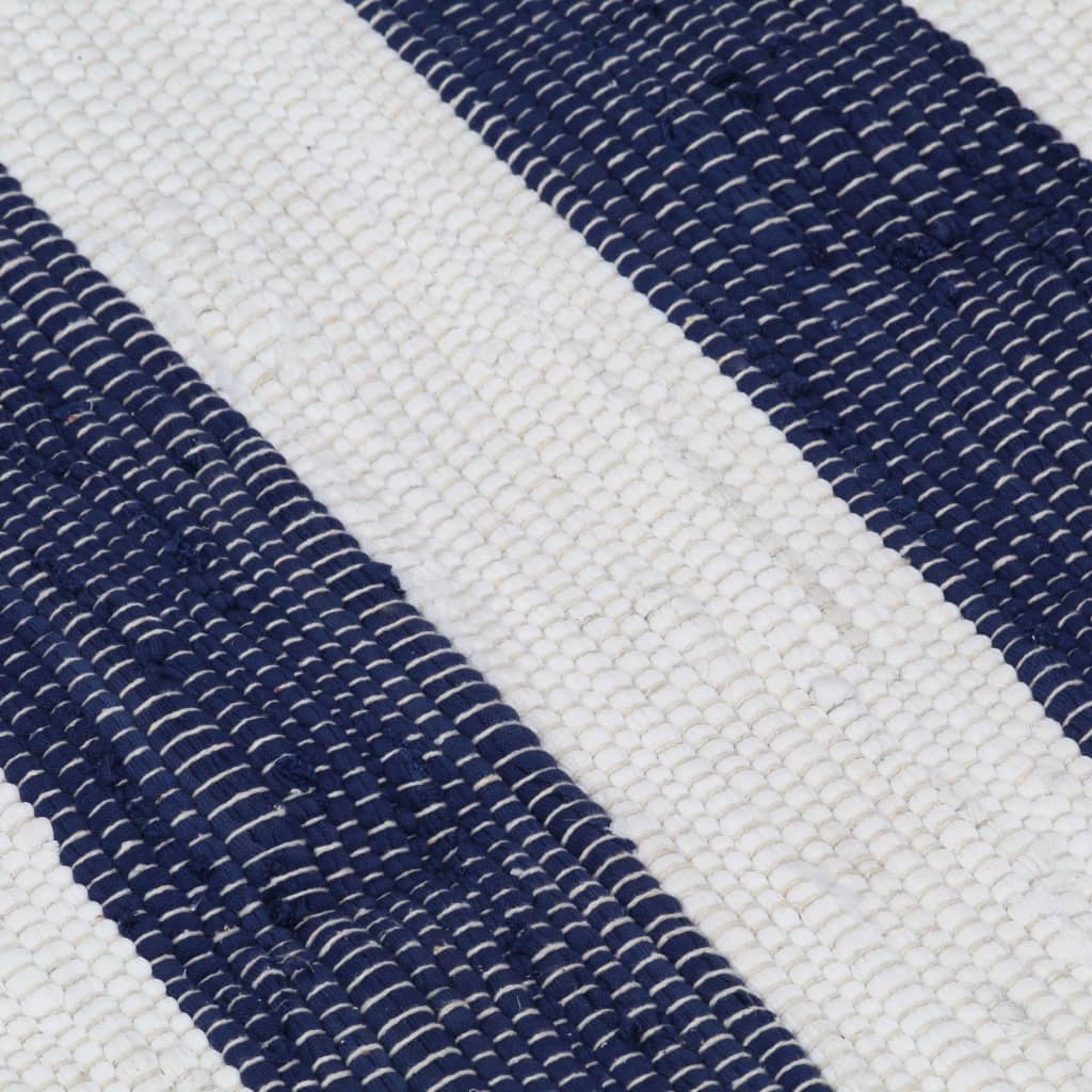 Handgewebter Chindi-Teppich Baumwolle 80 x 160 cm Blau und Weiss