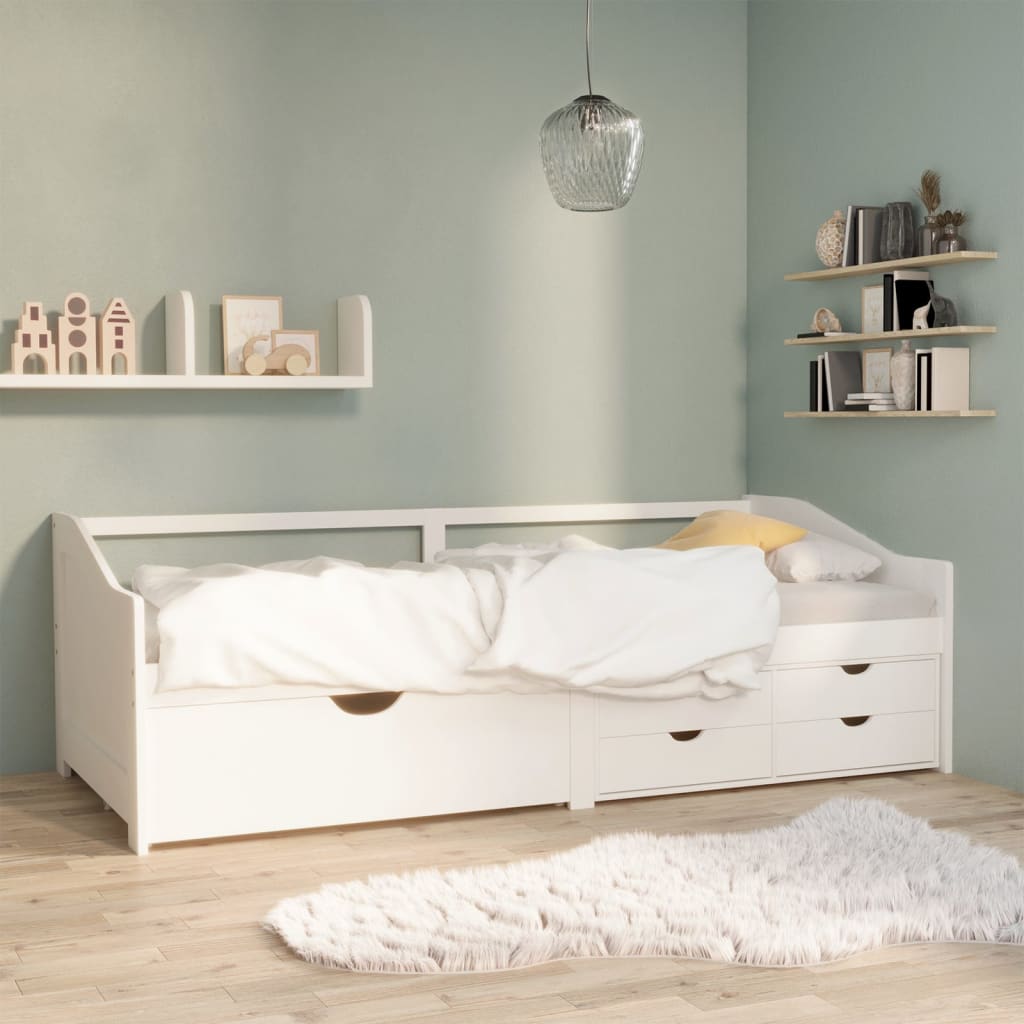 3-Seater Day Bed with Drawers White Solid Pinewood 90x200 cm