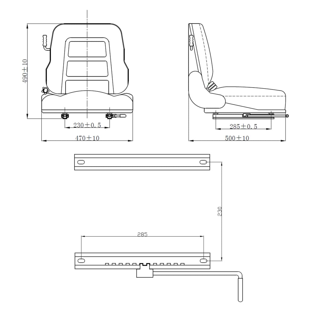 Forklift & Tractor Seat with Suspension and Adjustable Backrest