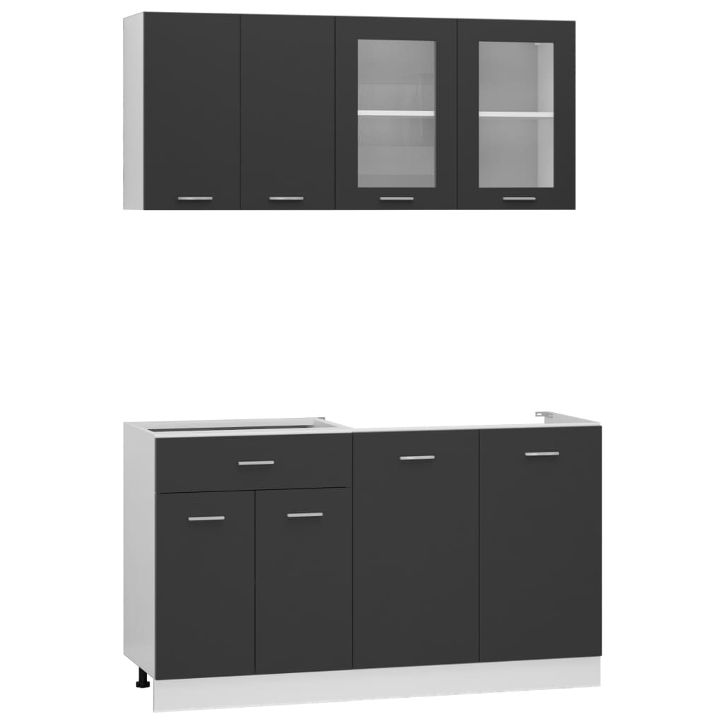 4 Piece Kitchen Cabinet Set Grey Engineered Wood