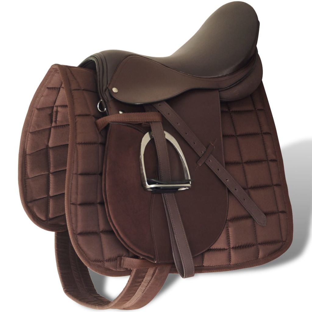 Horse Riding Saddle Set 17.5" Real Leather Brown 12 cm 5-in-1