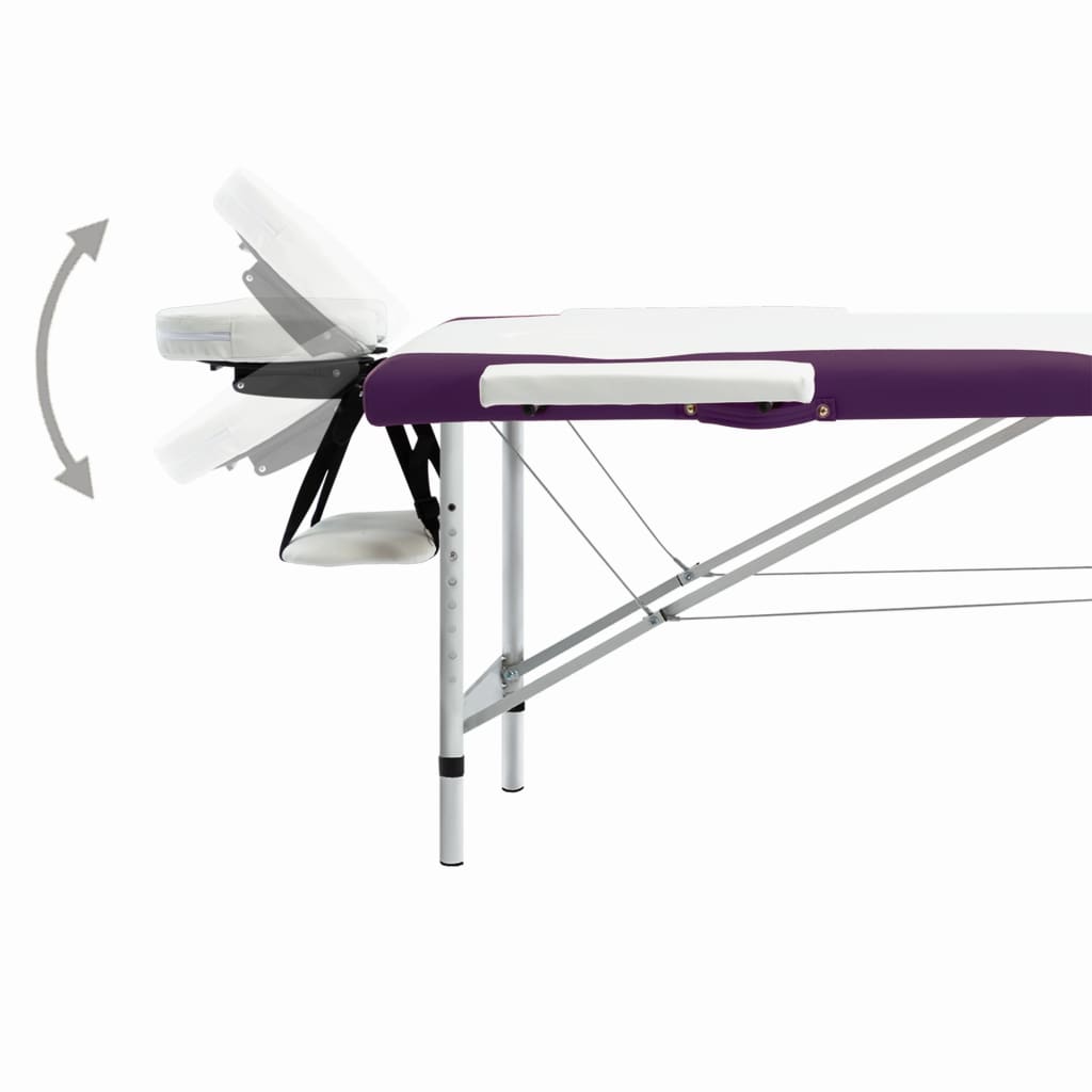 2-Zone Foldable Massage Table Aluminium White and Purple