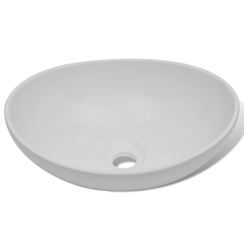 Bad-Waschbecken mit Mischbatterie Keramik Oval Weiss