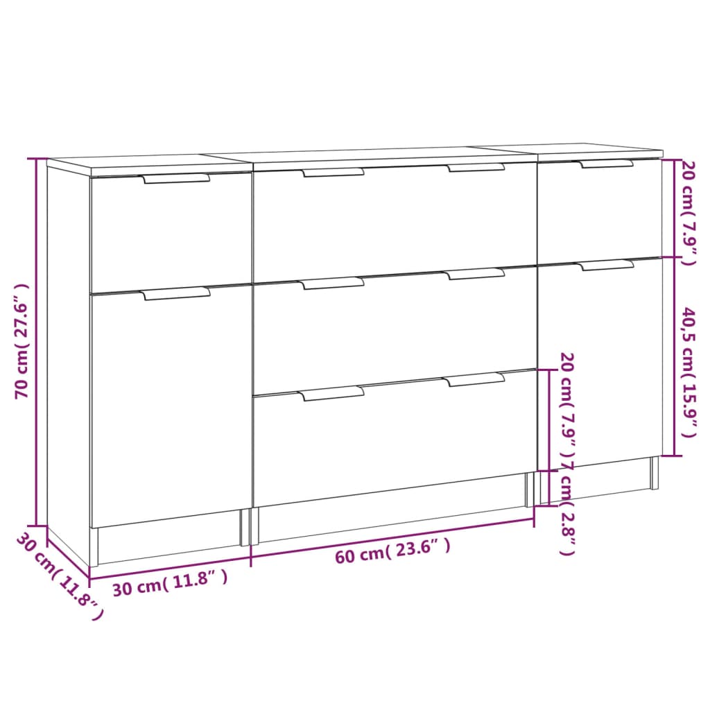 3-tlg. Sideboard-Set Weiss Holzwerkstoff