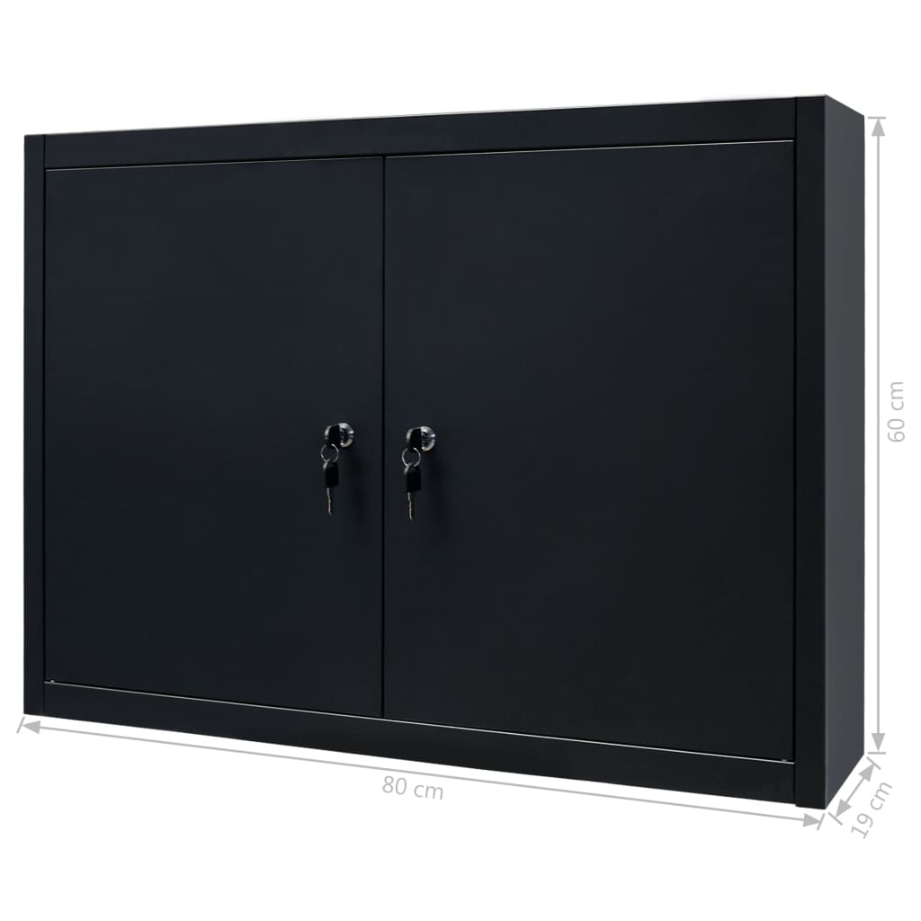 Wall Mounted Tool Cabinet Industrial Metal 80x19x60 cm Black