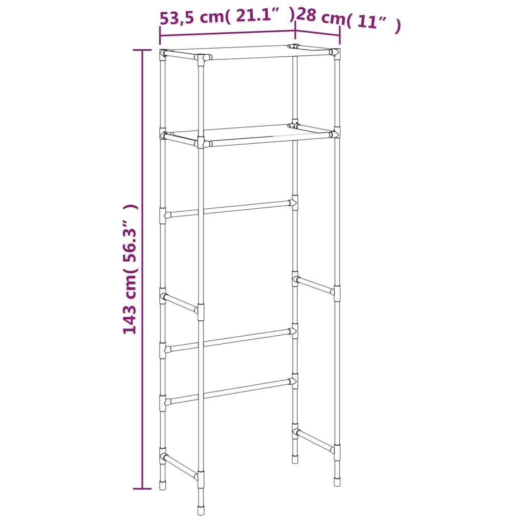 2-Tier Storage Rack over Toilet Grey 53.5x28x143 cm Iron