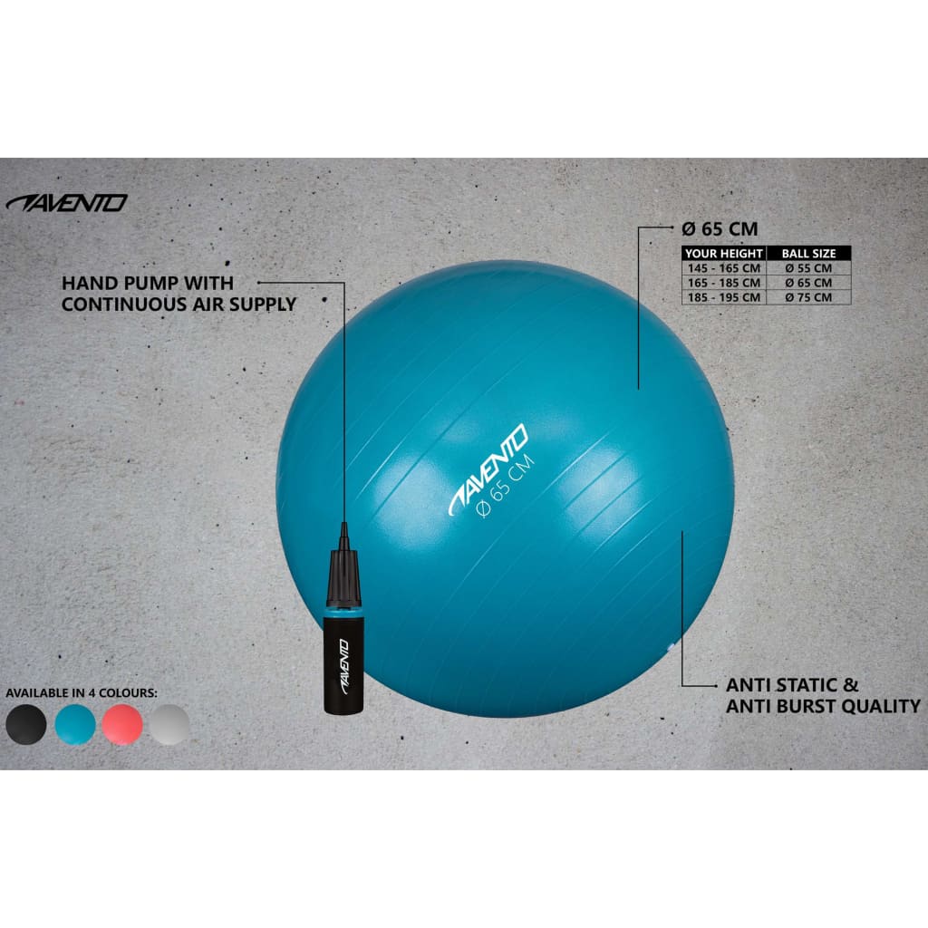 Avento Fitness-/Gymnastikball + Pumpe Durchm. 65 cm Silbern
