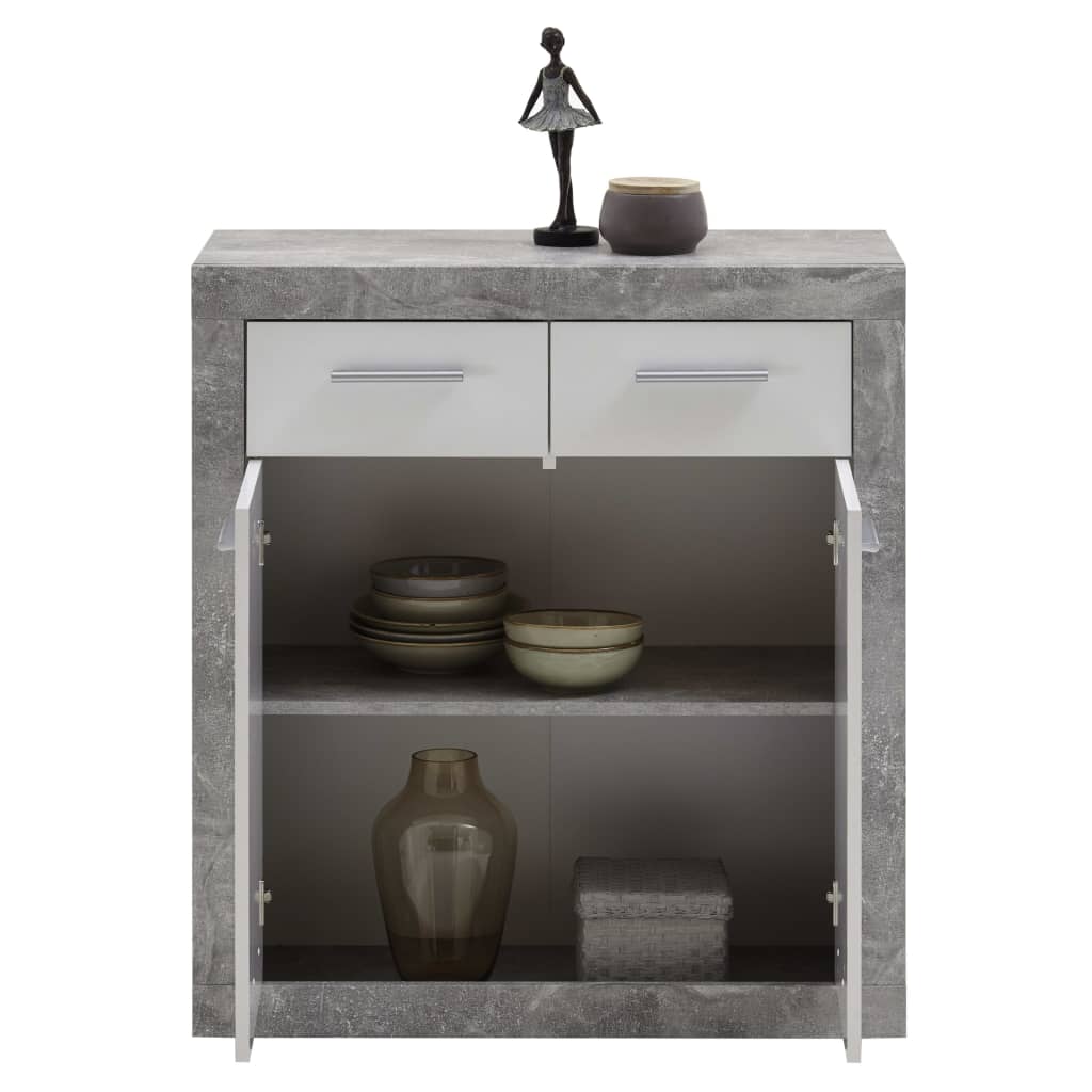 426335 FMD Chest Cabinet with 2 Doors and 2 Drawers Concrete Grey and White