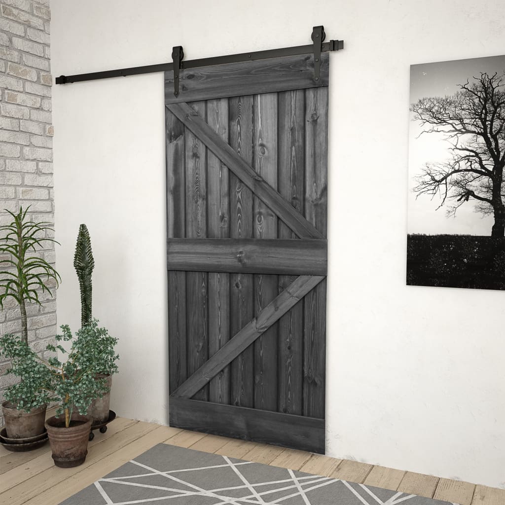 Door 90x210 cm Solid Pine Wood Black
