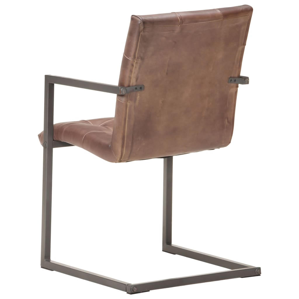 Cantilever Dining Chairs 2 pcs Distressed Brown Real Leather