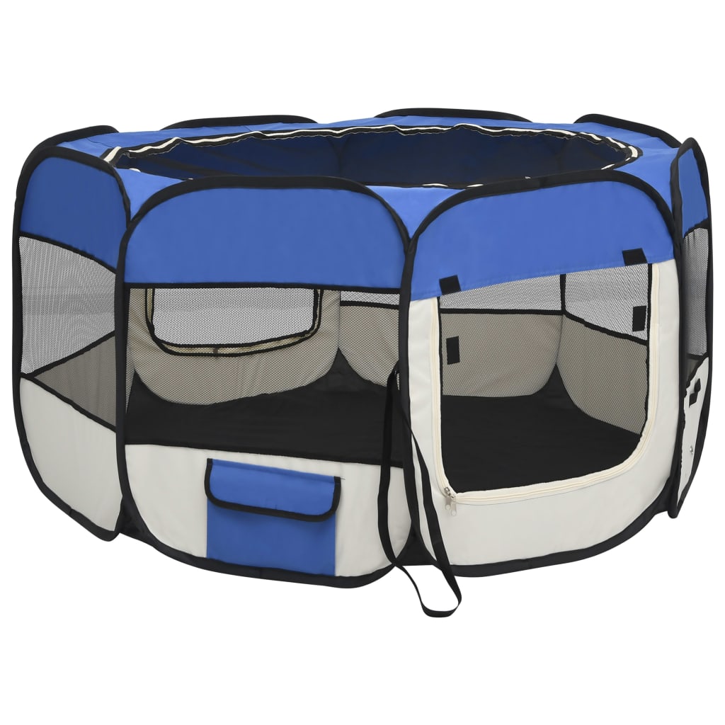 Foldable Dog Playpen with Carrying Bag Blue 110x110x58 cm