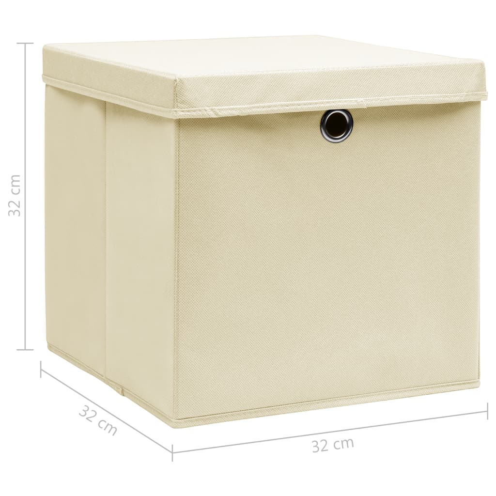  Aufbewahrungsboxen mit Deckel 4 Stk. Creme 32x32x32 cm Stoff