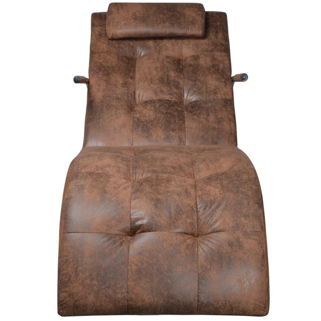 Chaise Lounger with Pillow Brown Suede Look Fabric