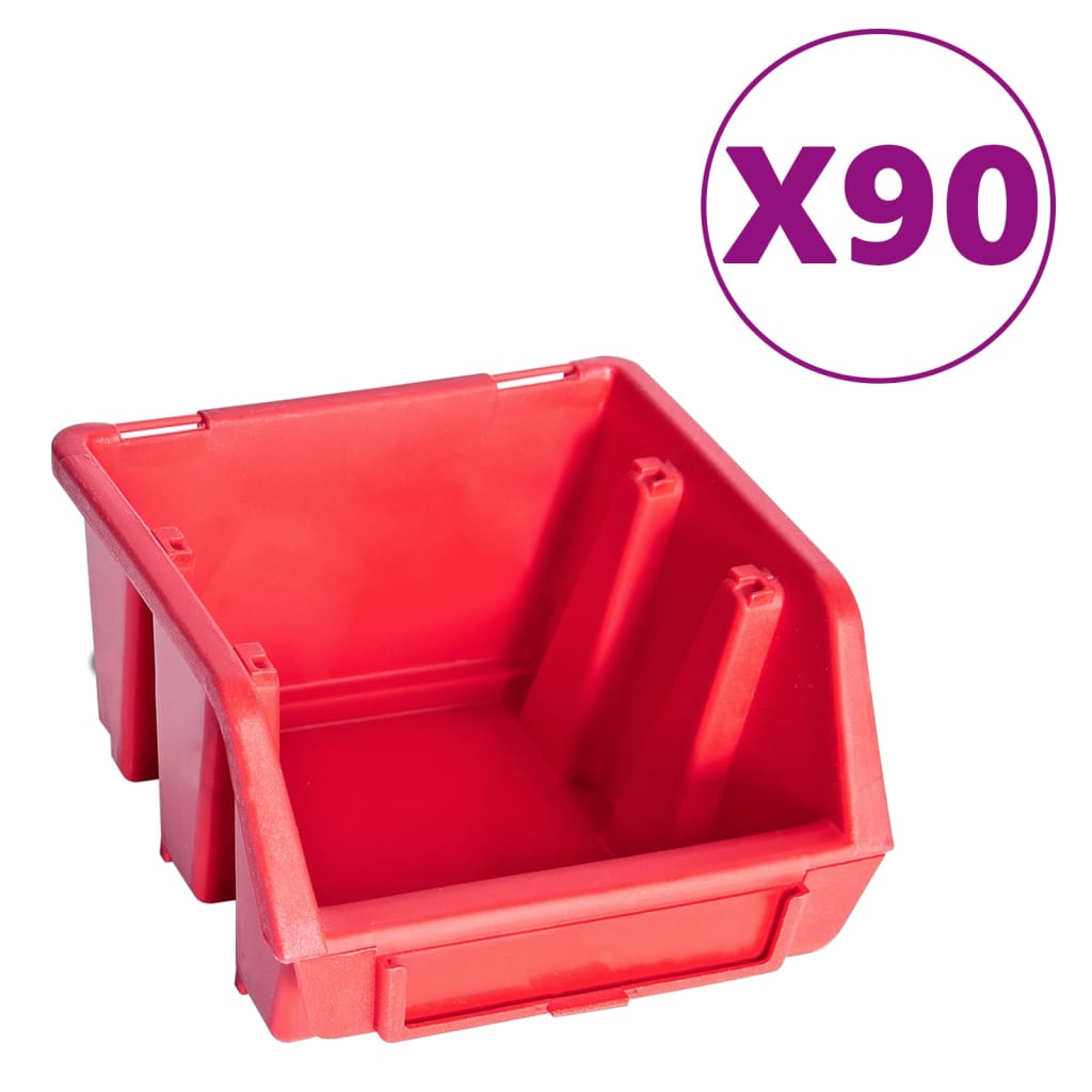 96 Piece Storage Bin Kit with Wall Panels Red and Black