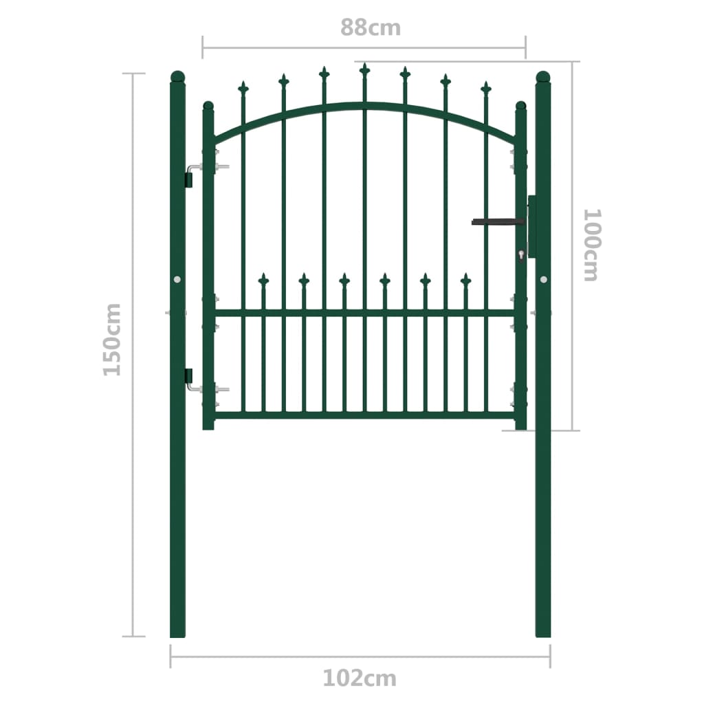 Fence Gate with Spikes Steel 100x100 cm Green