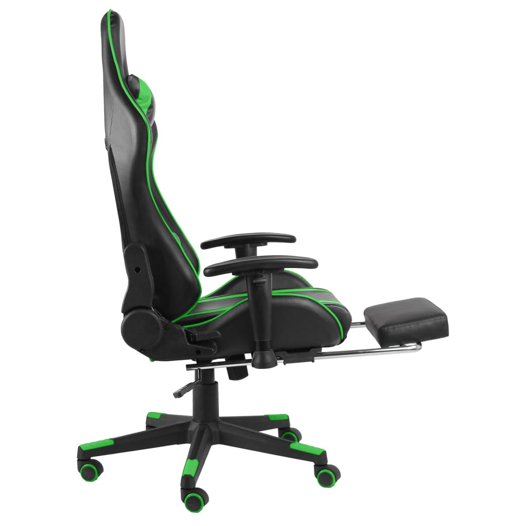 Swivel Gaming Chair with Footrest Green PVC