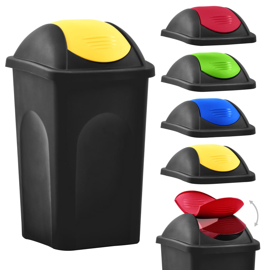 Trash Bin with Swing Lid 60L Black and Yellow