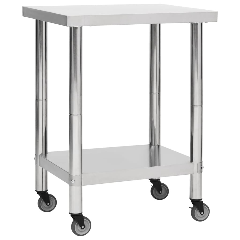 Kitchen Work Table with Wheels 80x30x85 cm Stainless Steel
