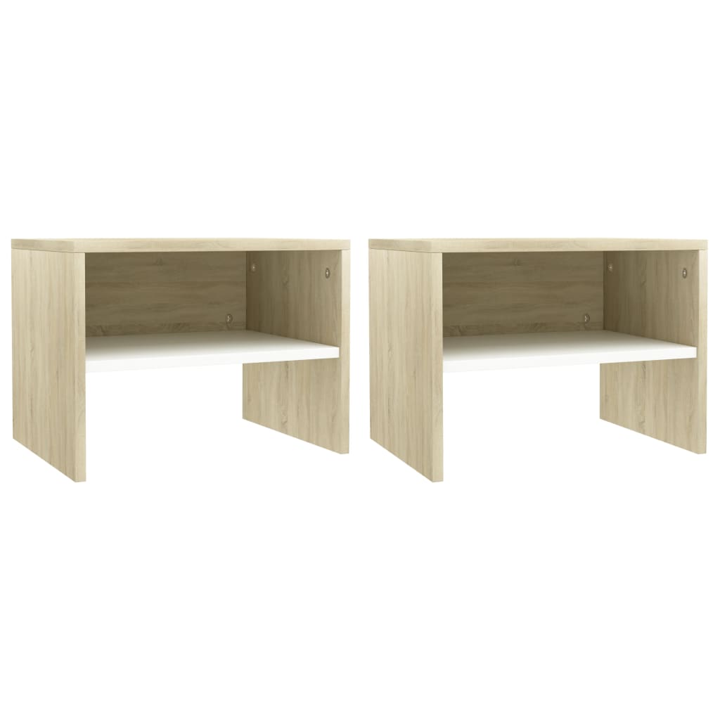 2x Bedside Cabinets White and Sonoma Oak 40x30x30cm Chipboard
