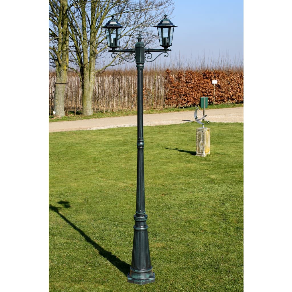 Garden Light Post 2-arms 215 cm Dark Green/Black Aluminium