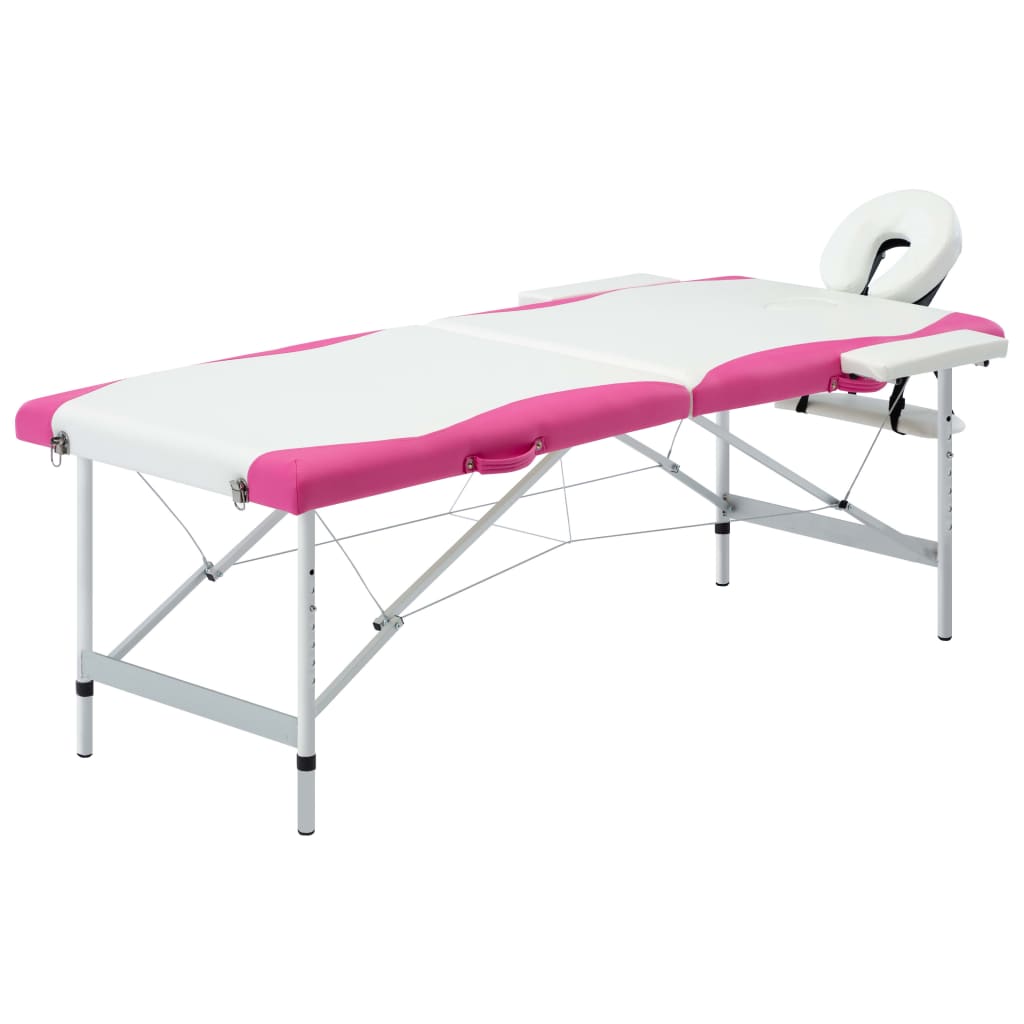 2-Zone Foldable Massage Table Aluminium White and Pink
