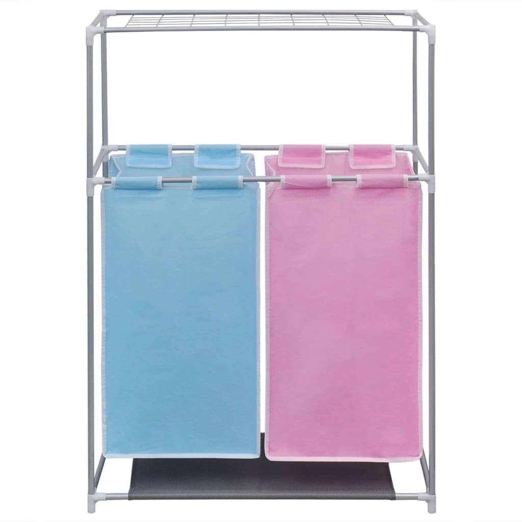 2-Section Laundry Sorter Hampers 2 pcs with a Top Shelf for Drying