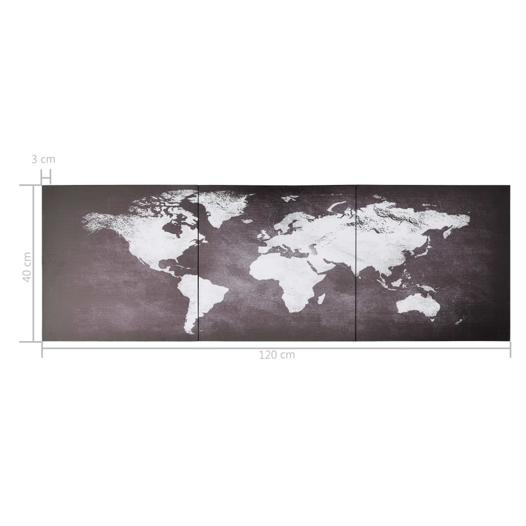 Ensemble de tableau sur toile Carte du monde Gris 120x40 cm