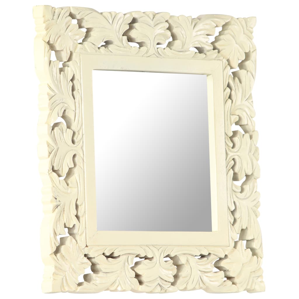 Hand Carved Mirror White 50x50 cm Solid Mango Wood