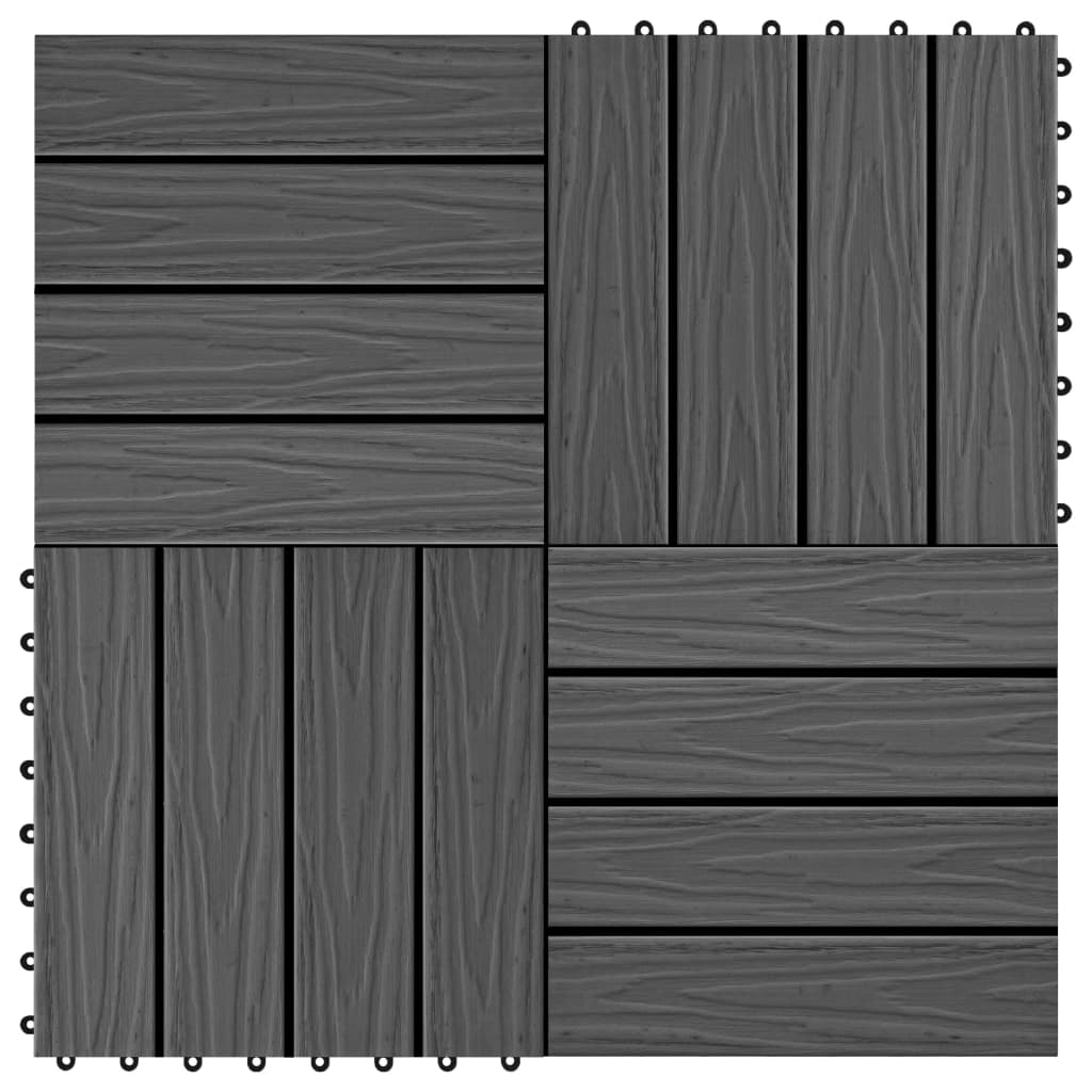 11 pcs Decking Tiles Deep Embossed WPC 30x30 cm 1 sqm Black