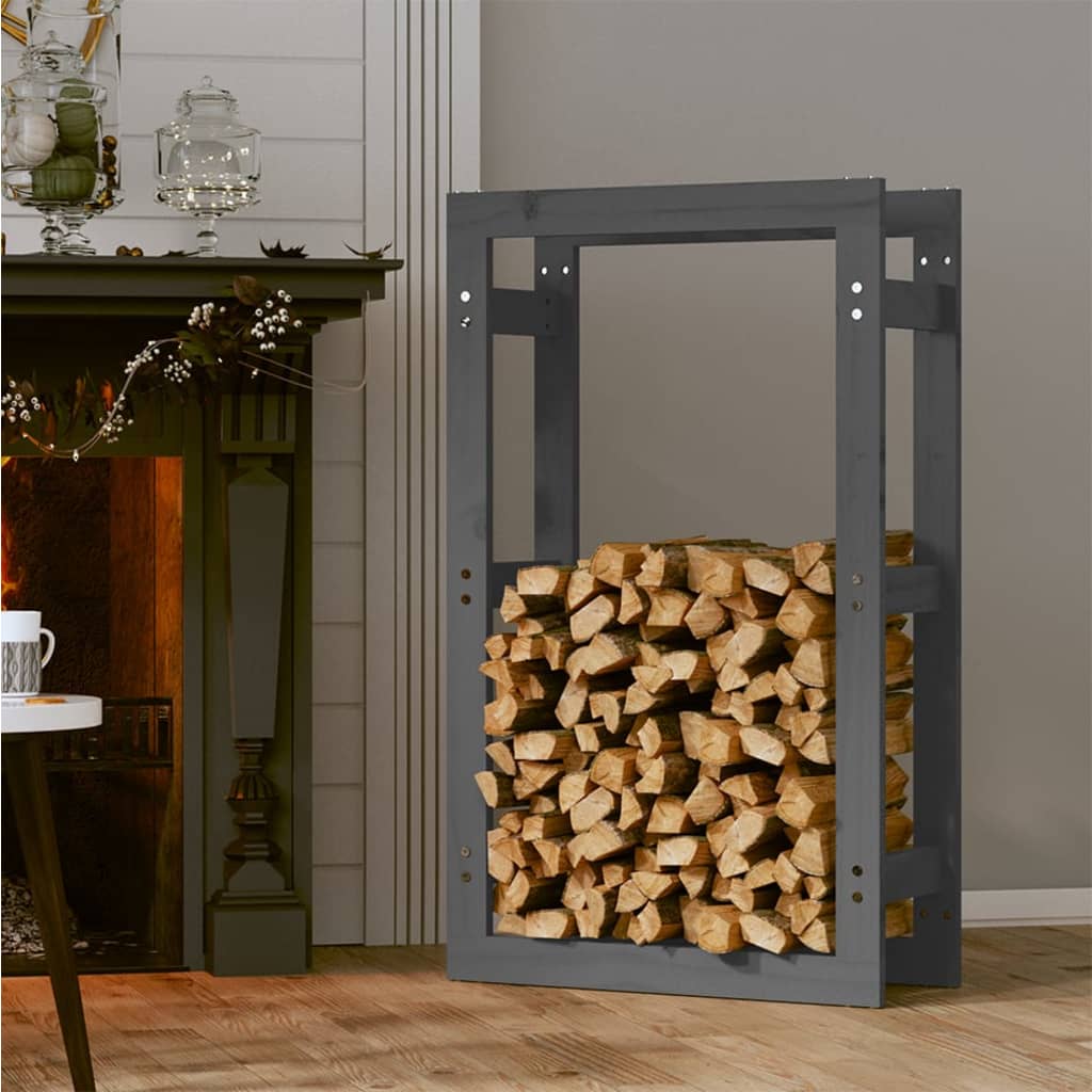 Firewood Rack Grey 60x25x100 cm Solid Wood Pine