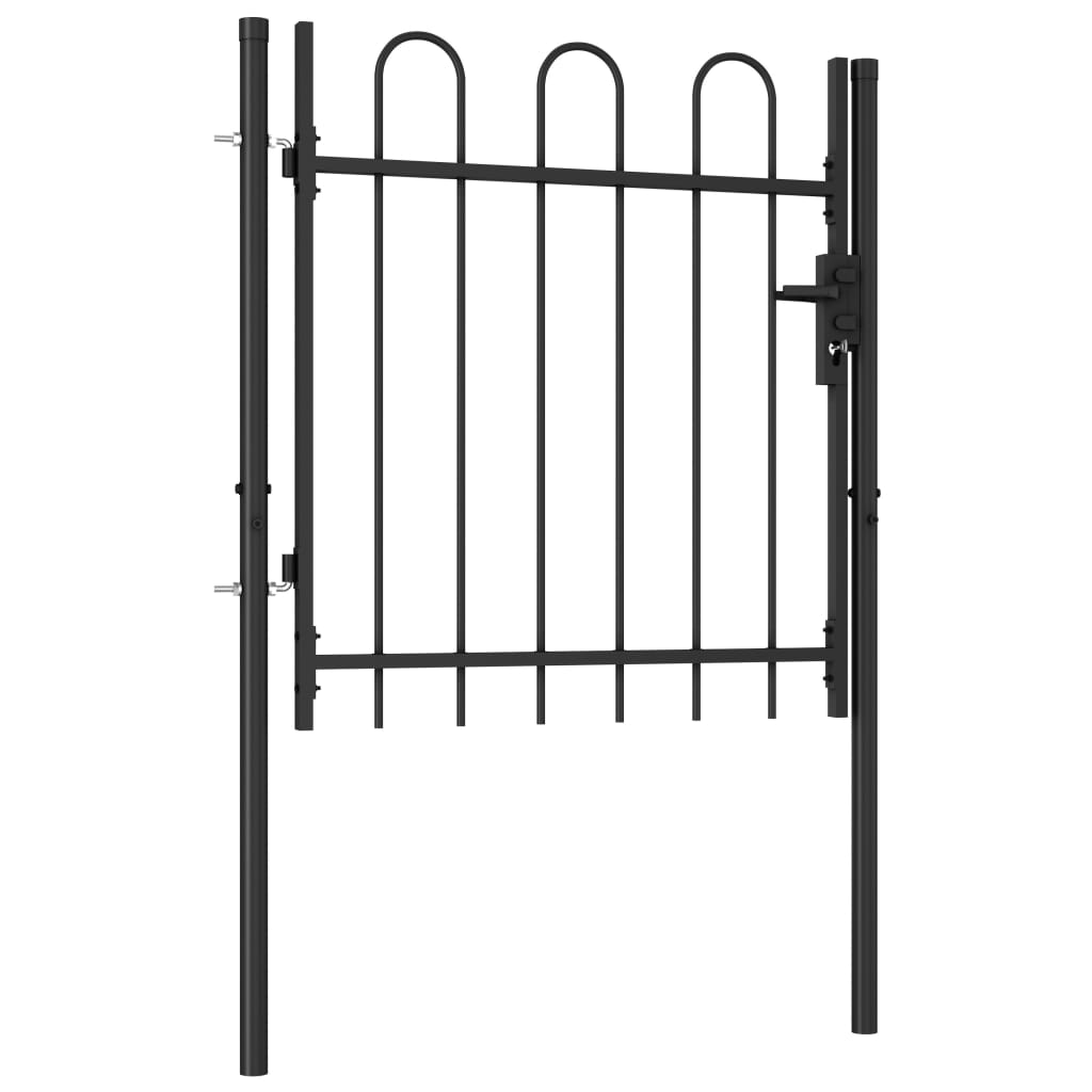 Fence Gate Single Door with Arched Top Steel 1x1 m Black