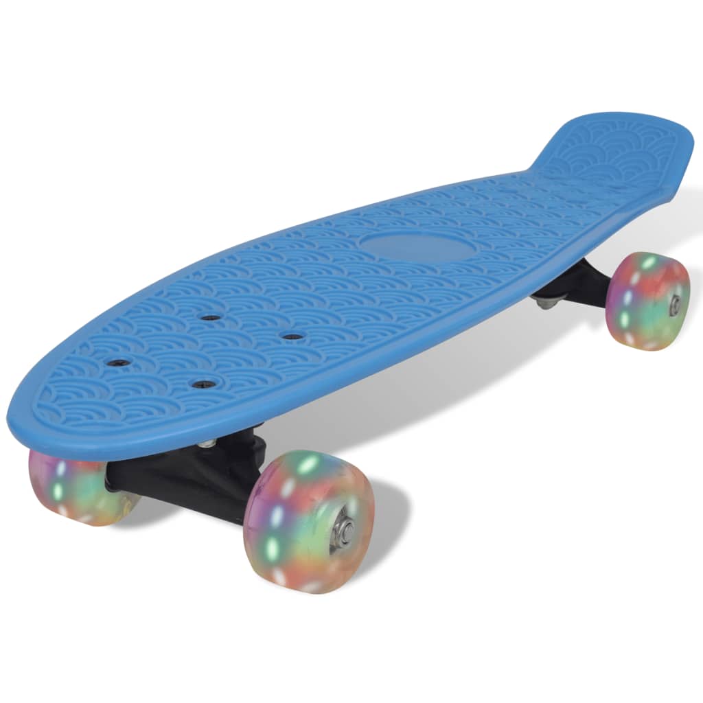 Skateboard, Blau Retro mit LED Rollen