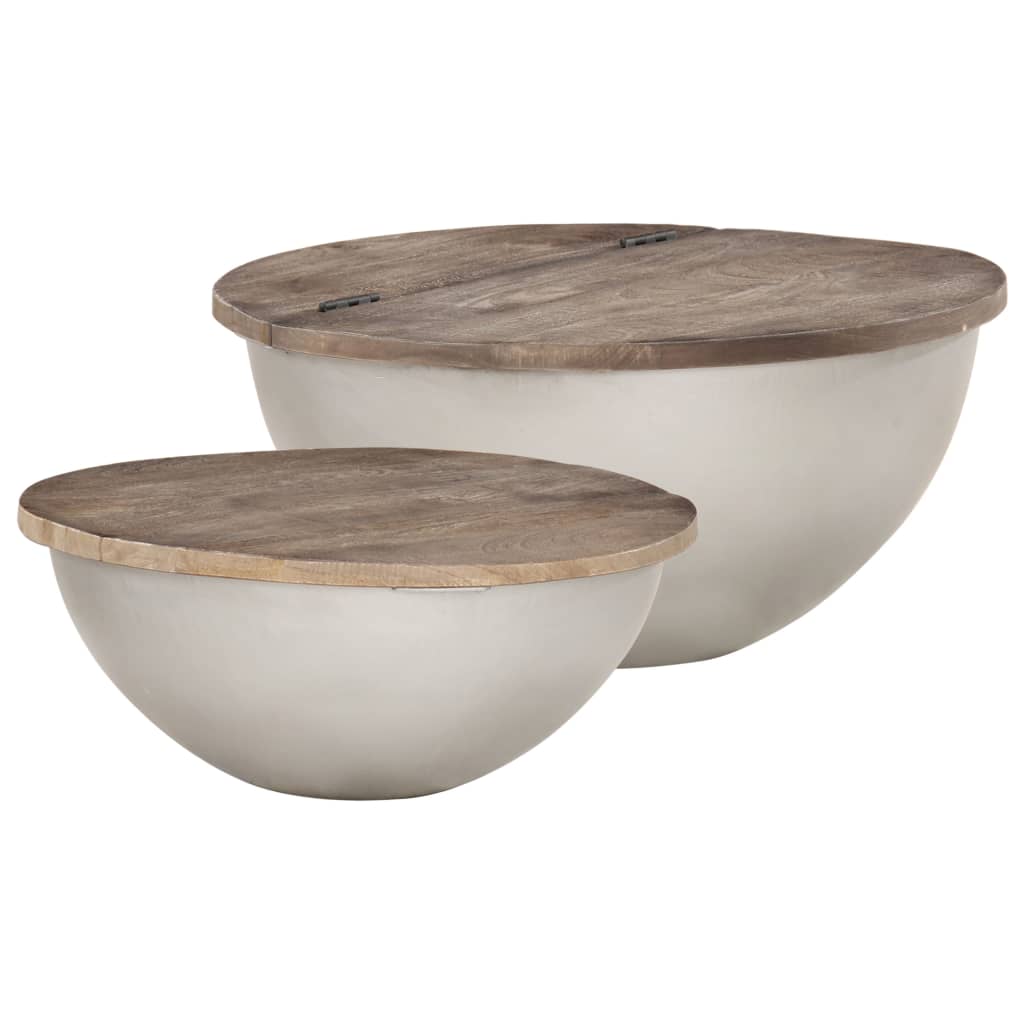 2 Piece Bowl Shaped Coffee Table Set Solid Mango Wood