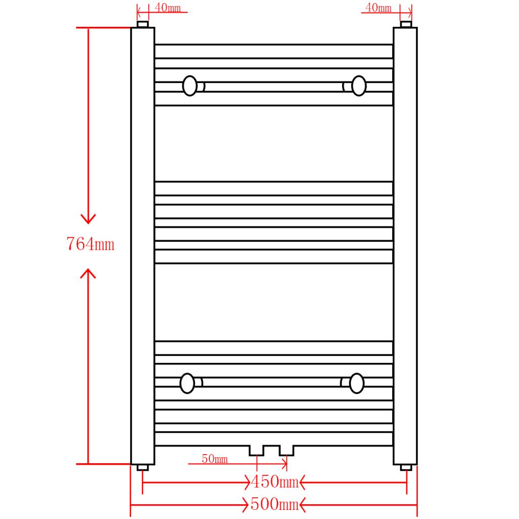 Bathroom Heating Towel Rail Radiator Curve 500x764 mm Black