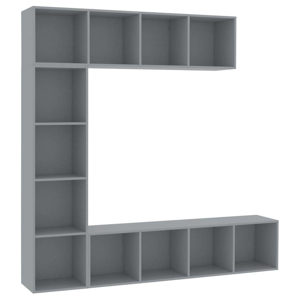 3 Piece Book/TV Cabinet Set Grey 180x30x180 cm