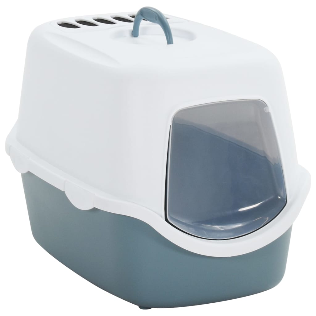 Cat Litter Tray with Cover White and Blue 56x40x40 cm PP