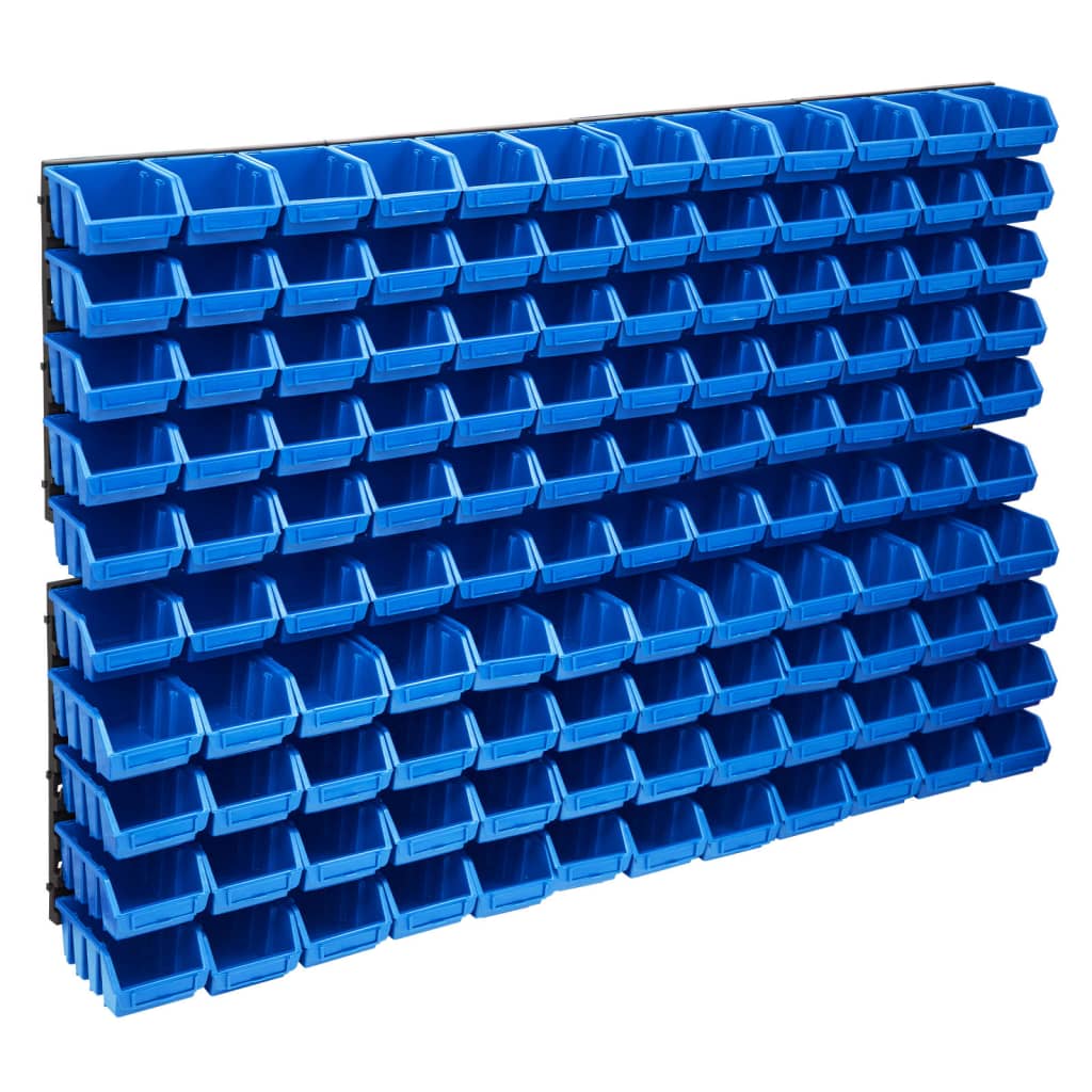 128 Piece Storage Bin Kit with Wall Panels Blue and Black