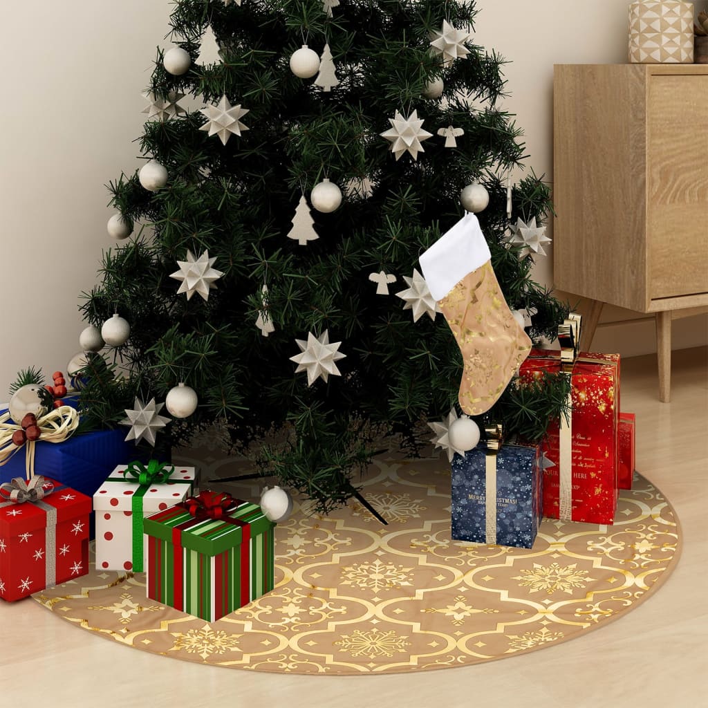 Luxus-Weihnachtsbaumdecke mit Socke Gelb 90 cm Stoff