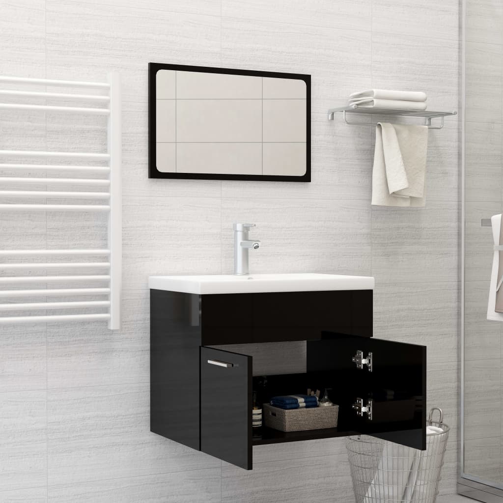 2 Piece Bathroom Furniture Set High Gloss Black Engineered Wood