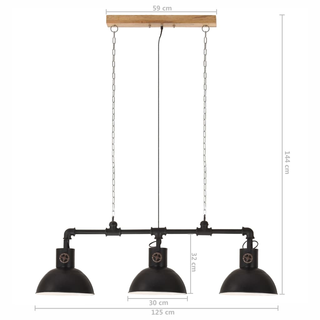 Industrial Pendant Lamp Iron and Solid Mango Wood Black E27