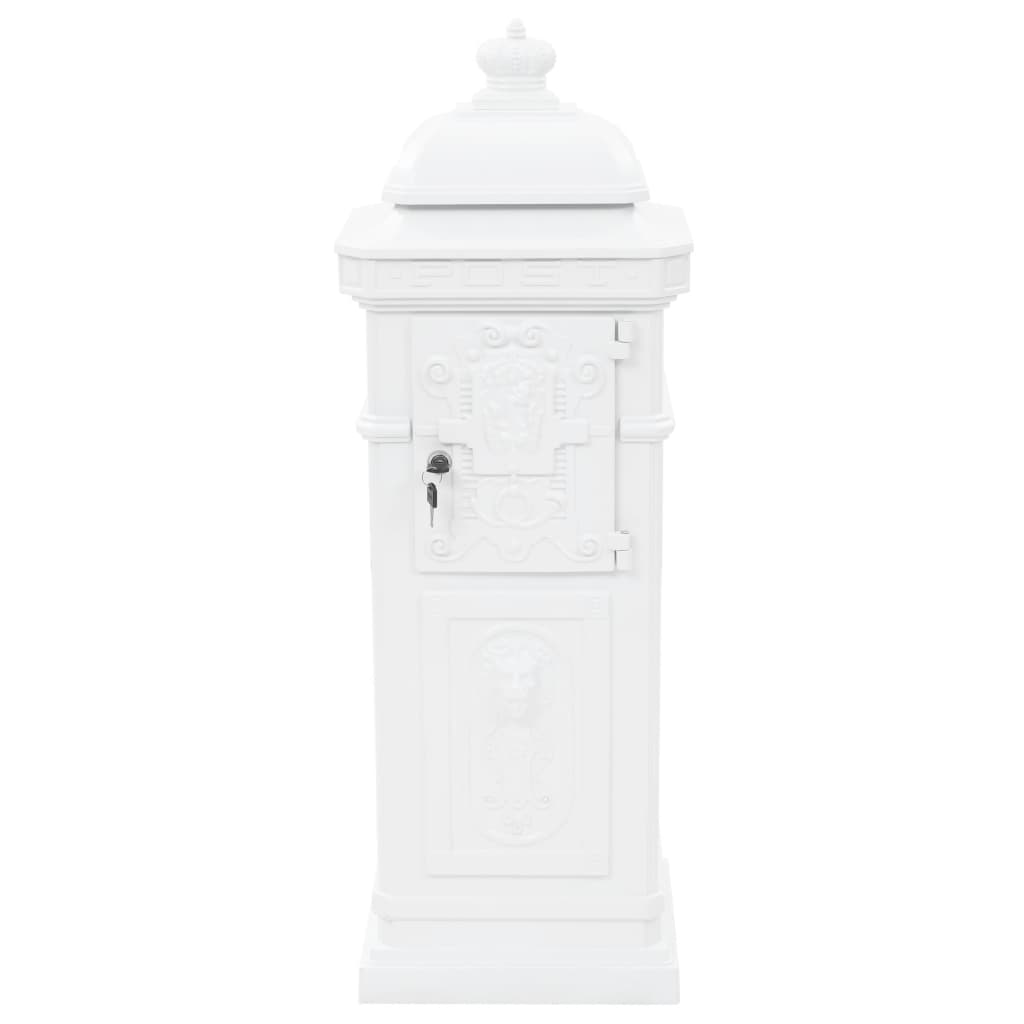Pillar Letterbox Aluminium Vintage Style Rustproof White