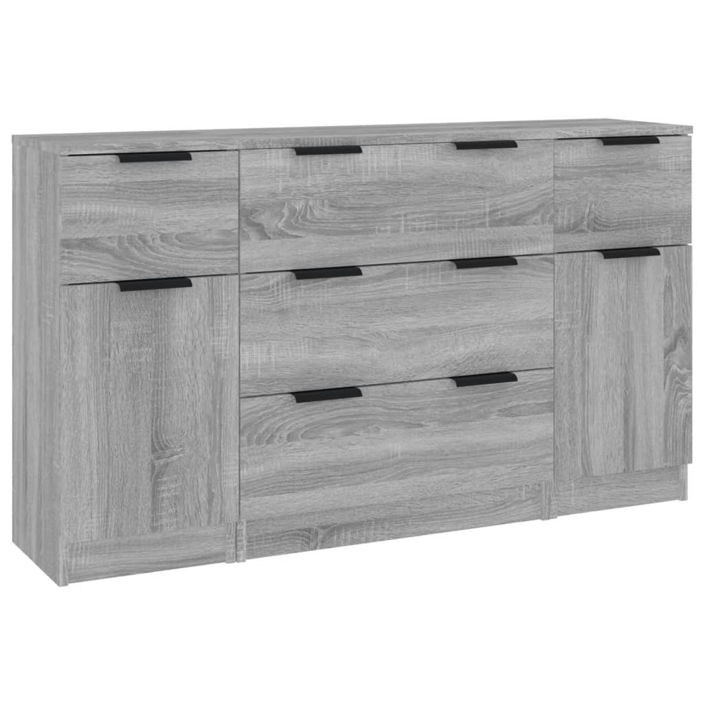 3 Piece Sideboard Set Grey Sonoma Engineered Wood