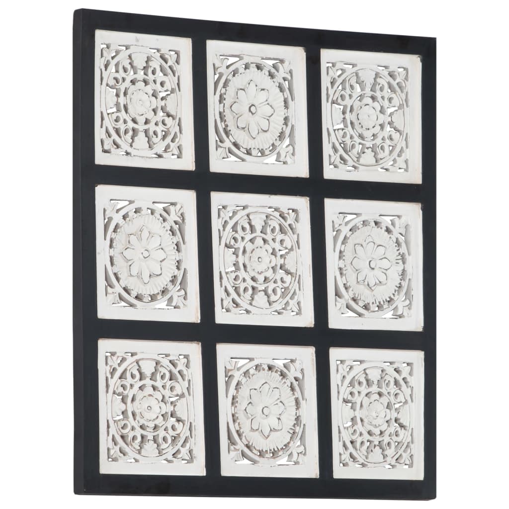 Hand-Carved Wall Panel MDF 60x60x1.5 cm Black and White