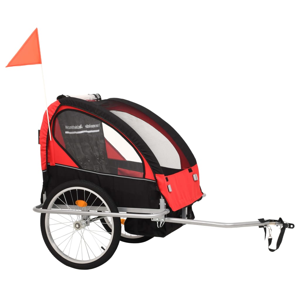 2-in-1 Kids' Bicycle Trailer & Stroller Black and Red